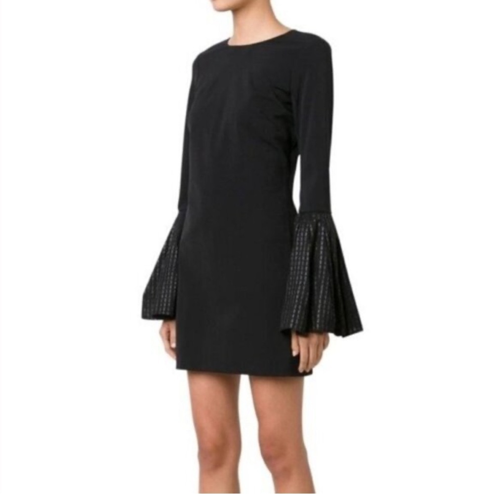 Haney Bateau Neckline Mini Dress Black Long Metallic Bell Sleeves 6